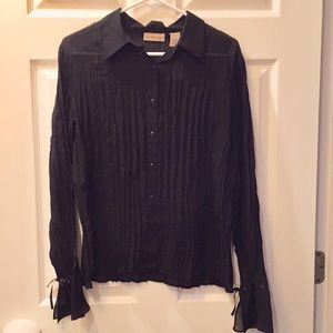 Apostrophe Sheer Black Bell Sleeve Button Up Top